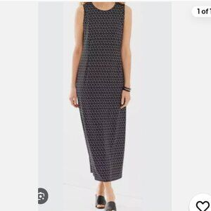 J Jill Women's L Maxi Dress Wearever Collection Black Geometric Sleeveless Knit